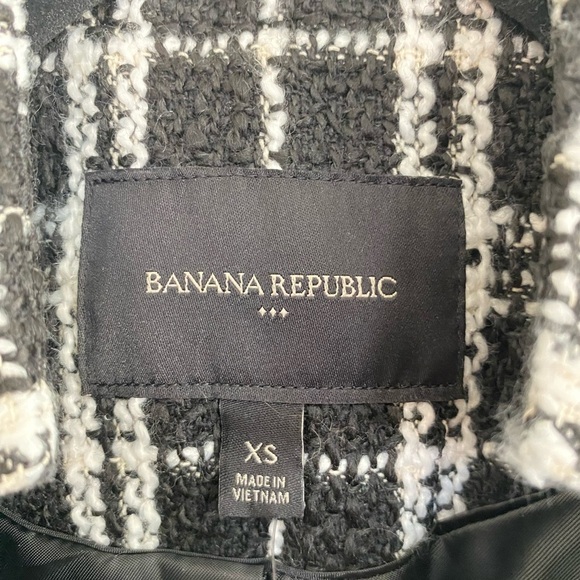 NWT! Banana Republic Boucle Tweed Gingham Black White Jacket Peacoat XS Preppy - Picture 8 of 12